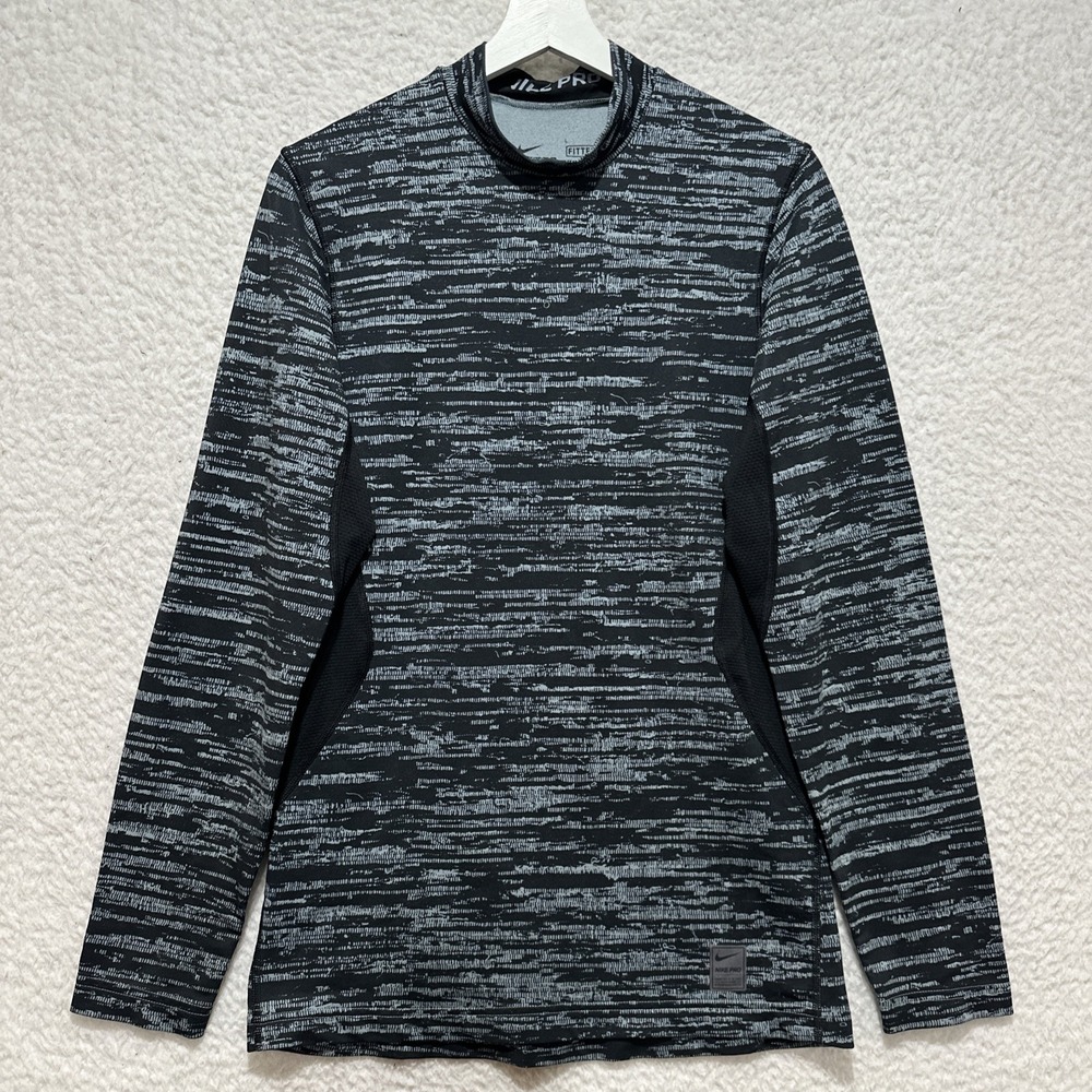 Nike Pro Dri Fit Size S Fitted Long Sleeve Athletic Gym Shirt Heather Black/Gray